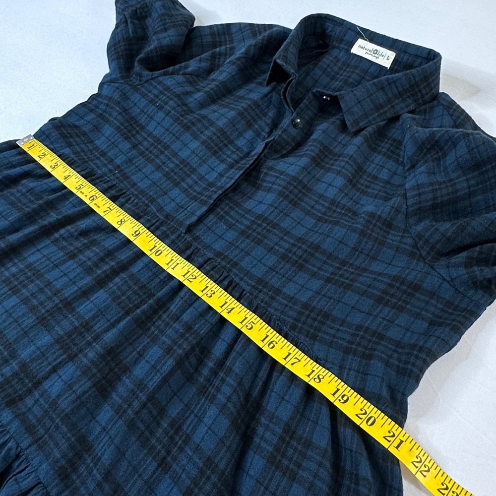 Natural Life Cottage Rustic Midi Dress Large Tiered Cotton Flannel Plaid Pockets - Picture 3 of 8